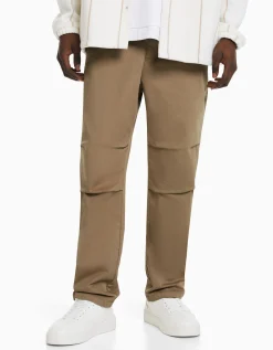 BERSHKA Pantalón loose algodón Negro Sale
