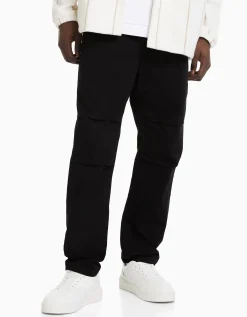 BERSHKA Pantalón loose algodón Negro Hot