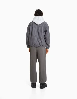 BERSHKA Pantalón parachute algodón Gris Fashion