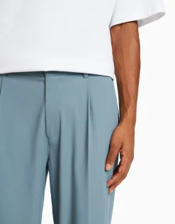 BERSHKA Pantalón sastrero semi jogger wide fit Negro Best