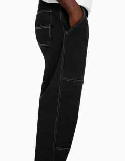 BERSHKA Pantalón wide cargo costuras contraste Azul oscuro New