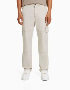BERSHKA Pantalón wide cargo costuras contraste Azul oscuro Store
