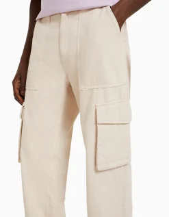 BERSHKA Pantalón wide leg cargo algodón Negro Discount