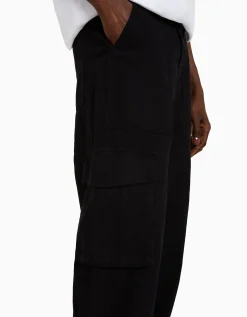 BERSHKA Pantalón wide leg cargo algodón Negro Cheap