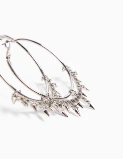 BERSHKA Pendientes aros pinchos pedrería Plata Best Sale