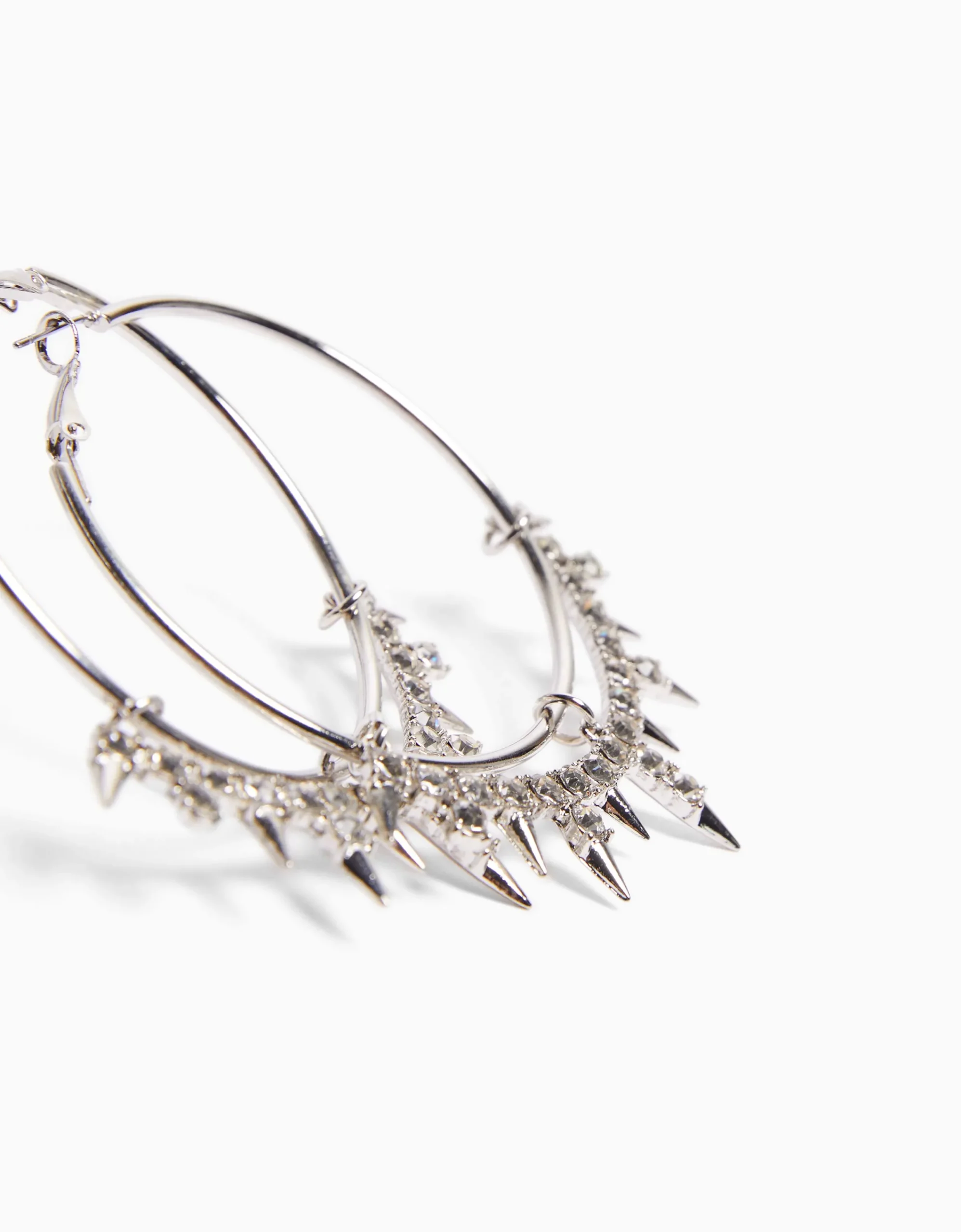 BERSHKA Pendientes aros pinchos pedrería Plata Best Sale