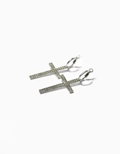 BERSHKA Pendientes cruz pedrería Plata Best Sale
