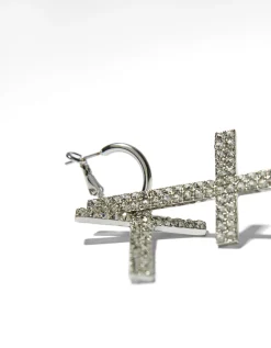 BERSHKA Pendientes cruz pedrería Plata Best Sale