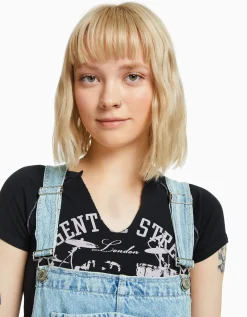 BERSHKA Peto denim detalles carpenter Azul lavado Shop