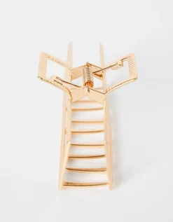 BERSHKA Pinza rectangular efecto metal Oro Clearance