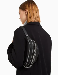 BERSHKA Riñonera efecto piel Negro Clearance