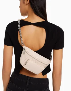 BERSHKA Riñonera tejido cremalleras Crudo Cheap