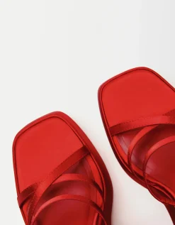 BERSHKA Sandalia cuña multitiras Rojo Discount