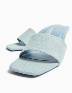 BERSHKA Sandalia tacón denim Azul Fashion
