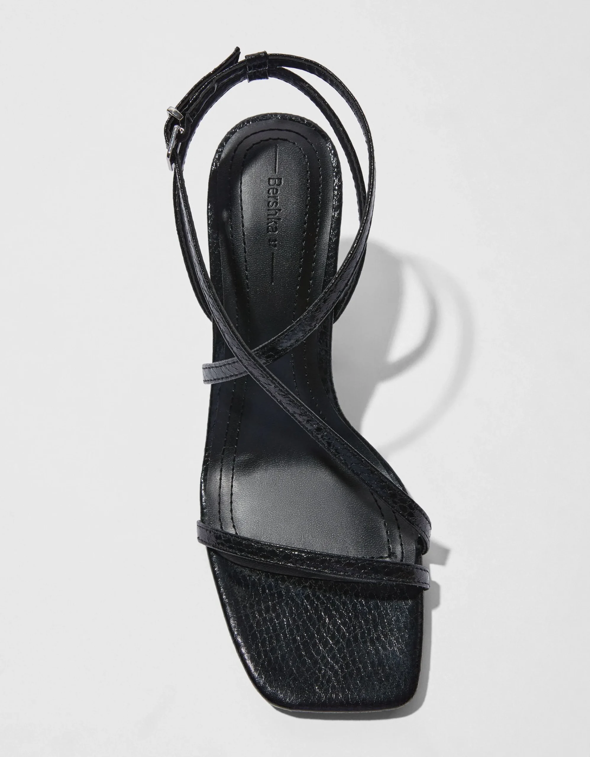 BERSHKA Sandalia tacón fino tiras Negro Discount