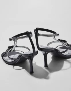 BERSHKA Sandalia tacón lazos Negro Sale