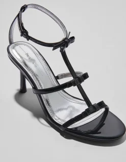 BERSHKA Sandalia tacón lazos Negro Sale