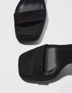 BERSHKA Sandalia tacón plataforma Negro Sale