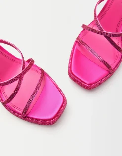 BERSHKA Sandalia tacón plataforma brillos Fucsia Cheap