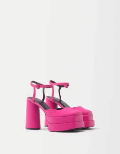 BERSHKA Sandalia tacón plataforma XL Fucsia Outlet