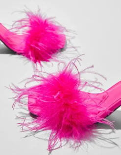 BERSHKA Sandalia tacón plumas Fucsia Online