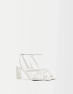 BERSHKA Sandalia tacón tiras pulsera Blanco Outlet