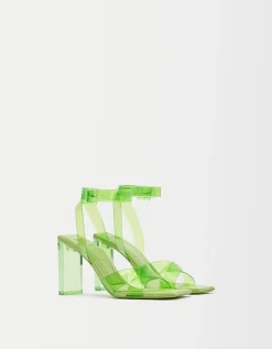 BERSHKA Sandalia vinilo tacón metacrilato Verde Best