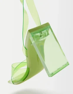 BERSHKA Sandalia vinilo tacón metacrilato Verde Best