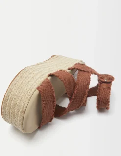BERSHKA Sandalias plataforma yute Marrón Hot