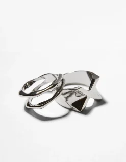 BERSHKA Set 4 anillos Plata Clearance