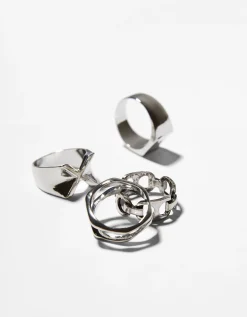 BERSHKA Set 4 anillos Plata Clearance