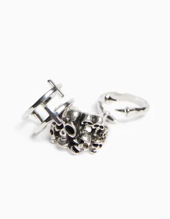 BERSHKA Set 3 anillos calavera cruz Plata Fashion