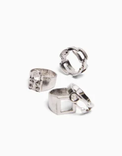BERSHKA Set 4 anillos candado cadena Plata Cheap