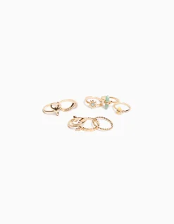 BERSHKA Set 8 anillos dorados pedrería serpiente Oro Flash Sale