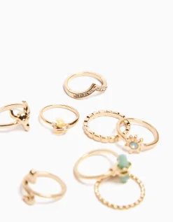 BERSHKA Set 8 anillos dorados pedrería serpiente Oro Flash Sale