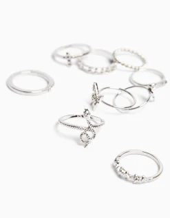 BERSHKA Set 9 anillos edgy Plata New