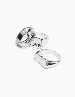 BERSHKA Set 3 anillos love Plata Shop