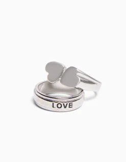 BERSHKA Set 3 anillos love Plata Cheap