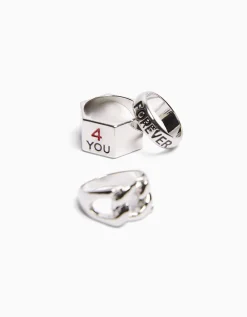 BERSHKA Set 3 anillos love Plata Online