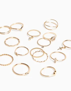 BERSHKA Set 15 anillos minimal Oro Clearance