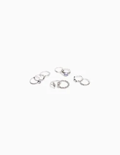 BERSHKA Set 9 anillos pedrería Plata Discount