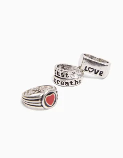 BERSHKA Set 3 anillos y collar Plata Hot