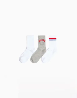 BERSHKA Set 3 calcetines varsity Gris Hot
