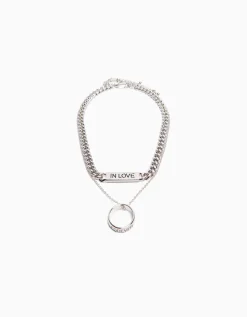 BERSHKA Set 2 collares anillo Plata Best Sale