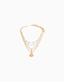 BERSHKA Set 4 collares beads charm Oro Discount