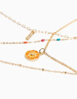 BERSHKA Set 4 collares beads charm Oro Discount