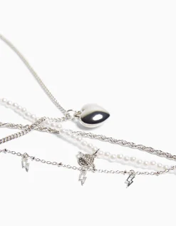 BERSHKA Set 4 collares cadena Plata New