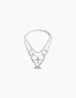 BERSHKA Set 3 collares cadena Plata New