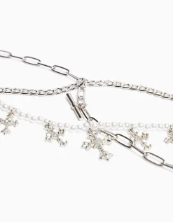 BERSHKA Set 3 collares cadena Plata New