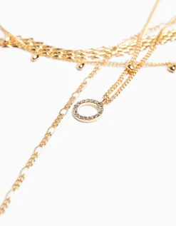 BERSHKA Set 4 collares cadena choker Oro Outlet